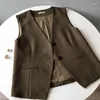 Vrouwen Jassen Herfst Lente Vrouwen Vest Casual Losse Effen Kleur V-hals Vest Single Breasted Mouwloze Jas OL Dames pak Tops