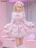 Urban Sexiga Klänningar Söt Lolita-stil Tecknadt tryck Prinsessklänning Kvinnor Söt rosett Spets Festband Klänningar Girly Harajuku Kawaii Y2k Mini Vestidos 230707