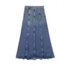 Saias Denim Longas Para Mulheres Moda Azul Jeans Cintura Alta A Line Midi Saia Mulher Y2k Streetwear Verão 230707