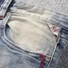 Jeans för män Ly Designer Mode Män Retro Ljusgrå Blå Elastisk Slim Ripped Patchwork Vintage Casual Denim Byxor Hombre