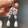 Boucles d'oreilles CANPEL 2023 mode cristal Zircon longue perle gland goutte pour les femmes fête de mariage à la mode balancent