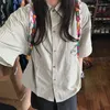 Bluzki damskie estetyczne paski luźna koszula japońska bluzka z kołnierzykiem Y2k kobiety lato cały mecz Harajuku Blusas Mujer