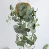 Dekorativa blommor 75 cm Grön Eukalyptus Löv Vinranka Garland Konstgjorda växtblad Rotting för bröllopsbåge Hemhängande dekor Festbakgrund
