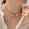 Halskette ALLME Chic für Damen, Bonbonfarben, Naturstein, Süßwasserperlen, Perlenkette, 18 Karat vergoldeter Edelstahl