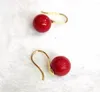 Dangle Earrings Women Jewelry Earring 10mm 12mm 14mm Red Round Ball Natural Shell Pearl Hook Gold Colors