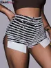 Shorts Feminino Weird Puss Hairy Lateral Curto Zebra Print Skinny Lace Up 2023 Moda Selvagem Casual Streetwear Elástico Mini Bottoms 230707