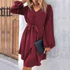 2023 Autumn/Winter Women's New Solid Color Long Sleeve school girl Dress