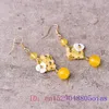 Dangle Boucles D'oreilles Jaune Jade Fleur Pierre Designer Naturel Mode Femmes Réel 925 Argent Charme Cadeaux Bijoux Chinois Amulette Pierres Précieuses