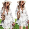 2020 New Summer Women Bikini Cover Up Floral Lace Hollow Crochet Swimsuit CoverUps Bathing Suit Beachwear Tunic Beach Dress 5197000