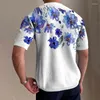 Hommes t-shirts mode imprimé fleuri tricoté Polo hommes vêtements 2023 à manches courtes mince t-shirts haut pour homme Streetwear O cou côte pull