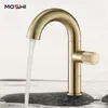 Badezimmer-Waschtischarmaturen, modisches Design, massives Messing, hochwertiger Wasserhahn, gebürstetes Gold, Gun-Grau, Kaltwasser-Waschtisch-Mischbatterie, ein Loch