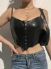 Silm Soild Mode Plongeant Bustier En Cuir Camis Femmes Vêtements Court Dos Nu Clips Halter Réservoir Mujer Sans Manches Nombril-moins Tops