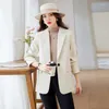 Women's Suits Korean Style Apricot Suit Jacket For Women Blazer Spring Autumn Temperament Fashion Casual Black Woman