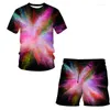 Träningsoveraller herr Summer Splash Tie Dyeing 3D Shorts Sets Kortärmad T-shirt 2023 Man Sport Träningsoverall Set Kläder 2 delar