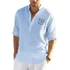 Chemises habillées pour hommes été printemps coton lin couleur unie à manches longues col montant décontracté plage Style pour homme 230707