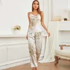 Sömnlounge för kvinnor Tryck Cherry Suspender Pyjamas Kostym Kvinnor Pyjamas Sexiga vårsovkläder Sommar Silke Rayon Hemkläder Slingbyxor Tvådelat set