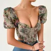 Women's Blouses French Style Vintage Corset Tops Women Blouse Sexy Floral Bustier Crop Top Tank Lace Up Flower Camisole Shaper Streetwear