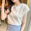 Blouses pour femmes 2023 été à manches courtes femmes chemise mode coréenne décontracté hauts amples coton lin col rond sans manches Blouse 21234