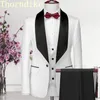 Мужские костюмы Blazers Thorndike Mens Wedding White Jacquard с черным атласным воротником PCS Groom Terno для MenjacketVestpants 230707