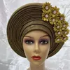 Stof en Naaien afrikaanse headtie tulband nigeriaanse aso oke stof moslim hoofddeksels gele head wrap sego headtie hoge kwaliteit 230707