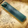 2x gerçek deri kalem torbası tutucu tekli kalem çanta çantası, yıpranmış düğme yeşil mor