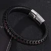 Braccialetti con ciondoli Stile Bracciale in corda di cuoio intrecciato nero per gioielli da uomo Punk Acciaio Chiusura magnetica Cinturino da uomo fatto a mano SP0402