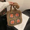 Sacs de soirée pochette de plage femmes tricot fourre-tout ethnique paille sac à bandoulière creux tissé Crochet pochette à la main fleur bohème voyage