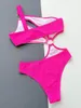 Costumi da bagno da donna 2023 Costume da bagno con spalline rosa da donna con spalline incavate Bikini a taglio alto Costume da bagno senza schienale sexy Costume da bagno da spiaggia brasiliano