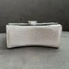 Vrouw luxe zandloper diamant handtassen man lady keten crossbody koppeling coole strass designer tas klassieke klep lederen tas schoudertas zilveren kristalzak