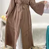 Abbigliamento etnico Open Abaya Kimono Dubai Turchia Hijab pieghettato Abito musulmano Caftani per le donne Abiti da sera Islam Robe Femme Musulmane