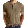 Mannen T-Shirts Zomer Henley Kraag T-Shirts Heren Korte Mouw Casual heren Tops Tee Mode Effen Katoenen T-shirt voor Mannen 230707