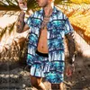 Träningsoveraller för män Trend Herr Hawaii-set Sommarfjädertryck Kortärmad skjorta med knappar Strandshorts Två set Casual Trip Herr 2-delad kostym 230707
