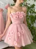 Party Dresses 3D Flowers Tulle Short Homecoming Dress For Teens A Line Sleeveless Prom Strapless Backless Formal Evening Gowns