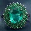 Fedi nuziali Elegante Micro Pavimenta Verde Zircone Fiore Femme Colore Argento Romantico Design Rotondo Dito Per Le Donne Goccia