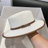 Fashion Belt Decorative British Flat-top Straw Hat Women's Summer Outdoor Beach Sun Protection Wide Brim Hats Female