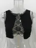 Canotte da donna Camis ArtSu Rosso Nero Bianco Catena di metallo Senza maniche Crop Top Sexy Clubwear Donna Regolabile Stringate Scava fuori Canotte Tees Vest 230707