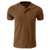 メンズ Tシャツ男性ヘンリーカラーシャツ V ネック半袖トップス通気性 Tシャツ無地夏カジュアルタンク服ストリート
