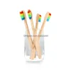 Escova de Dentes 100Pcs Colorf Head Bambu Environment Wood Rainbow Higiene Oral Cerdas Macias Gota Entrega Saúde Beleza Dhzeu