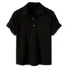 Men's TShirts Casual Plaid Polo Shirts Top TurnDown Collar Button Blouse Short Sleeve Solid Pocket Shirt Men clothing 230707