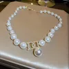 Choker Alphabet Pearl Necklace For Women Fashion French Classical Rhinestones Letter Peal Necklaces Unique Design Party Wedding Jewelry