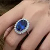 Anillos de racimo ARIGAYA 925 plata esterlina zafiro azul rubí rojo corte ovalado 10Ct alto carbono diamante boda aniversario anillo mujeres fina