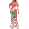 Casual Dresses Red Summer Polynesian Traditional Tribal Women Dress Round Neck Short Sleeve Sexy Banquet Elegant Fashion 2023 Skirt