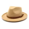 Otoño Invierno mujeres hombres lana Vintage Trilby fieltro Fedora sombrero cinta con ala ancha Caballero elegante para señora Jazz gorras