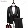 Мужские костюмы Blazers Thorndike Mens Wedding White Jacquard с черным атласным воротником PCS Groom Terno для MenjacketVestpants 230707