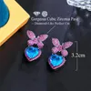 Brincos Pendurados BeaQueen Lindo Feminino Azul Zircônia Cúbica Declaração Brilhante Micro Vermelho CZ Pavimentado Borboleta Stud Drop Jóias para Festa E616