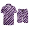Survêtements pour hommes Ligne violette et blanche Hommes Ensembles Candy Stripe Pattern Vintage Casual Shirt Set Shorts Graphic Shorts Vacation Suit Plus