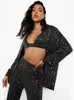 Dress 3 Piece Set Women Suit Pants Crop Top Female Shirts Jogging Glitter Sequin Sets 2022 Y2k Party Club Sexy Outfits Pink Tracksuit