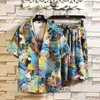 Conjunto de 2 peças de agasalhos masculinos camisas havaianas shorts de praia masculino casual streetwear verão 12 estampa floral solto manga curta ternos de férias 230707