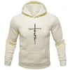 Luvtröjor för herr "Faith" Casual Sport Hooded Crew Neck Oversized Fashion Brevtryck Sweatshirt Fleece Huvtröja Kläder