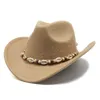 Gentleman Western Cowboy Hat Pour Hommes Vintage Wide Brim Cowgirl Jazz Cap Avec Shell Chain Sombrero Cap